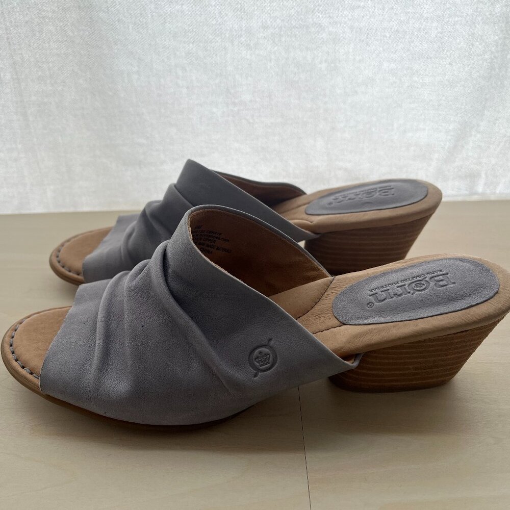 Børn Gray Leather Slide Mule Sandals – Stacked Heel
